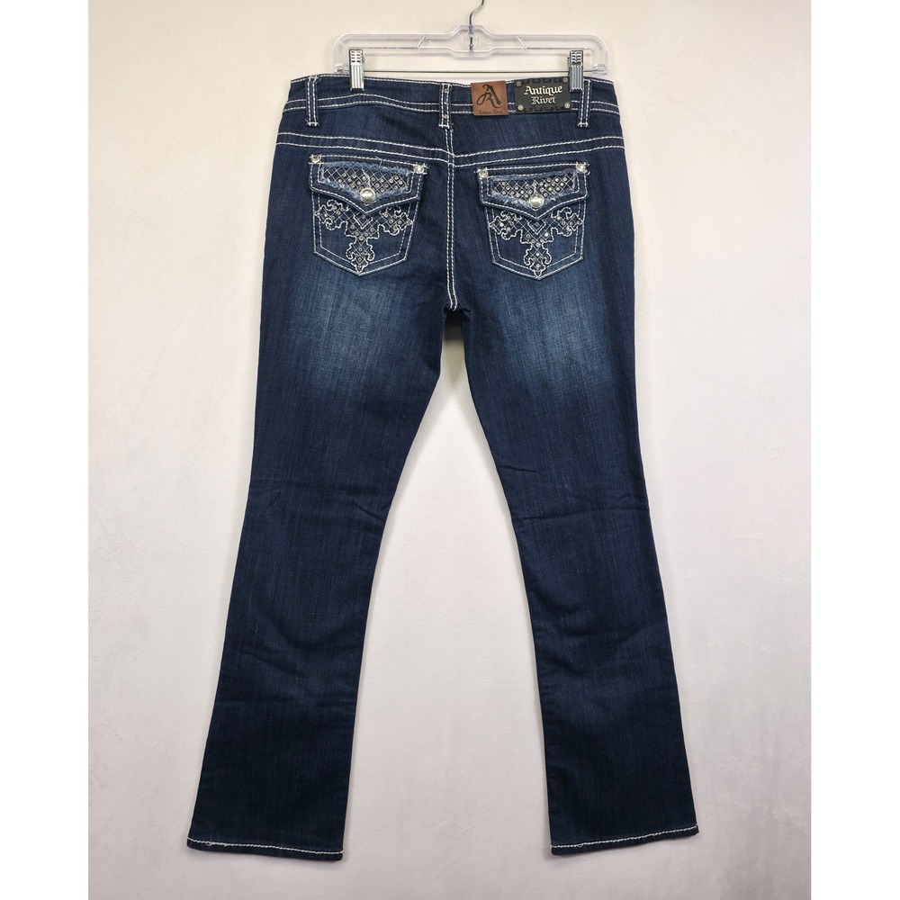 Antique Rivet Milla Jeans Womens 32‎ Blue Slim Bootcut Rhinestone Y2K Denim NEW